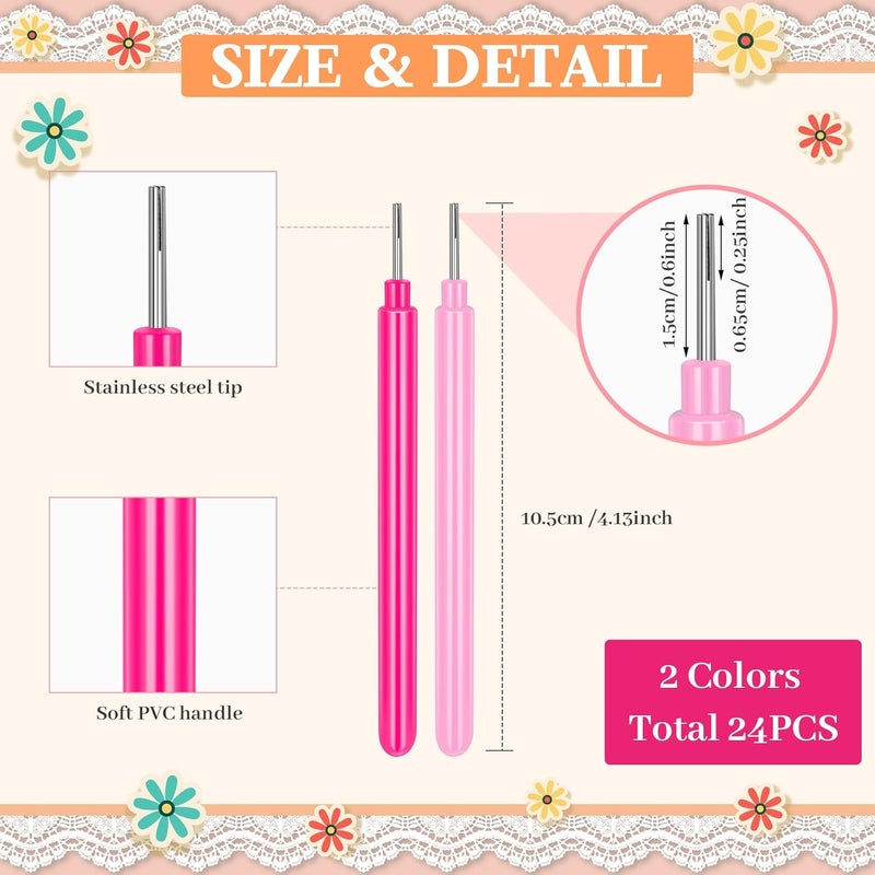 Ashmacdo 24 Pcs Paper Quilling Tools Slotted Curling Pens Paper Flower Rolling Tools for DIY Quilled Creations Card Making Art Crafts Handmade Scrapbooking Supplies (Light Pink,Pink) - Image 2